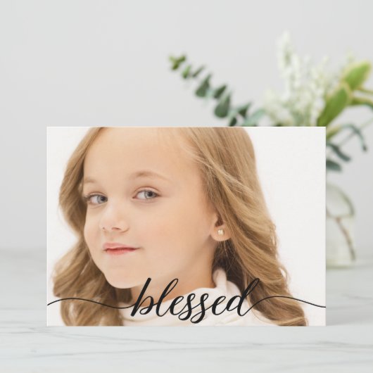 Blessed Script 1st Heilige Communauteit Foto Harte Bedankkaart (Staand voorkant)