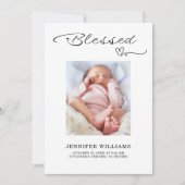 Blessed Script Flat Baby Birth Announcement Kaart (Voorkant)