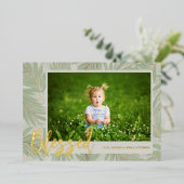 BLESSED Script Photo Gold Folie Feestdagenkaart (Staand Voorkant)