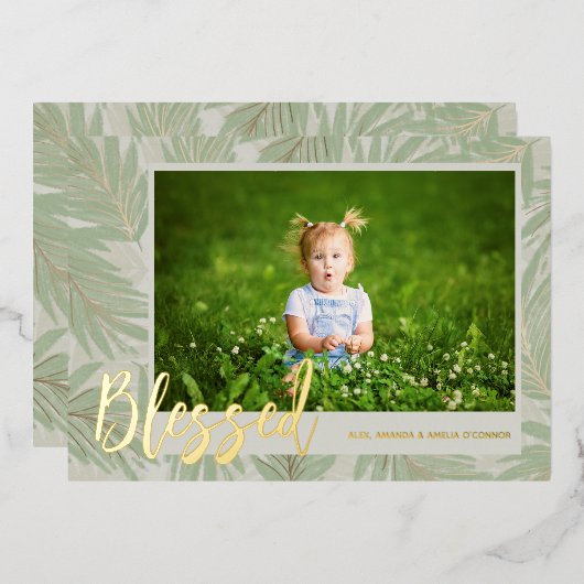 BLESSED Script Photo Gold Folie Feestdagenkaart (Voorkant / Achterkant)