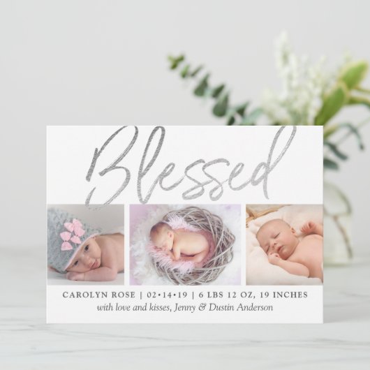 "Blessed" Silver Foil 3 Fotoaankondiging Aankondiging (Staand voorkant)