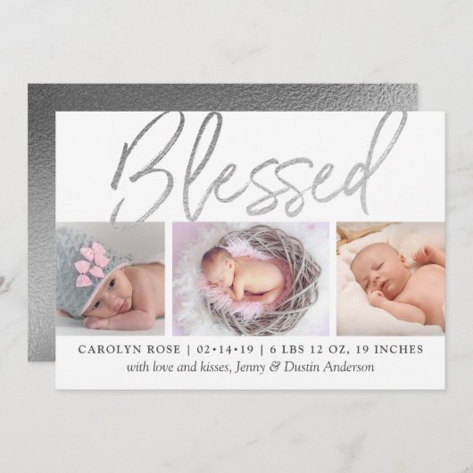 "Blessed" Silver Foil 3 Fotoaankondiging Aankondiging (Voorkant / Achterkant)
