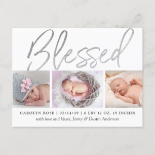 "Blessed" Silver Foil 3 Fotoaankondiging Aankondigingskaart