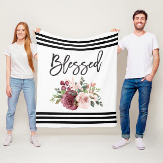 Blessed - Simple Saying Floral Fleece Deken
