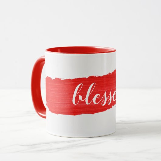 BLESSED Text on Red Paint Mok (Voorkant links)