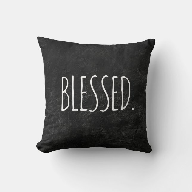 BLESSED Text op Black Leather Sierkussen (Voorkant)