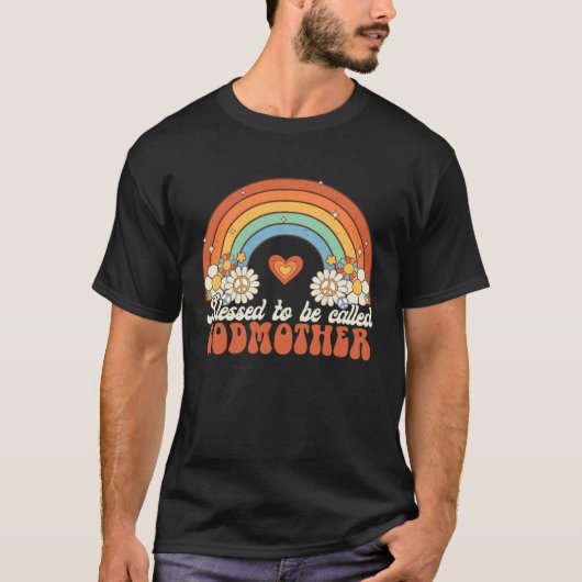 Blessed To Be Called Godmother Groovy Rainbow Moth T-shirt (Voorkant)