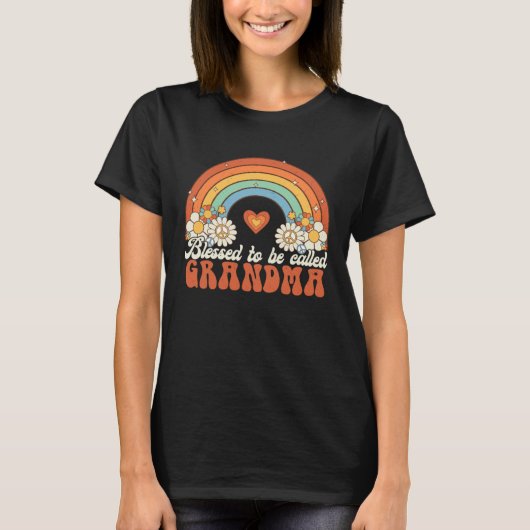 Blessed To Be Called Grandma Groovy Rainbow Mother T-shirt (Voorkant)
