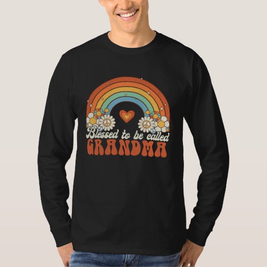 Blessed To Be Called Grandma Groovy Rainbow Mother T-shirt (Voorkant)