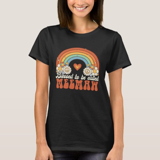 Blessed To Be Called Meemaw Groovy Rainbow Mothers T-shirt (Voorkant)