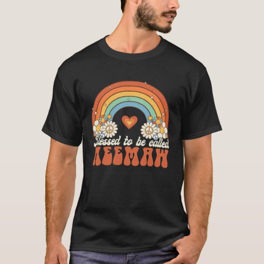 Blessed To Be Called Meemaw Groovy Rainbow Mothers T-shirt (Voorkant)