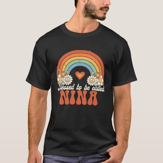 Blessed To Be Called Nina Groovy Rainbow Mother s  T-shirt (Voorkant)