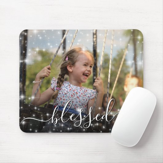 Blessed Uw Foto omringd door Sparkle Stars Muismat (Met muis)