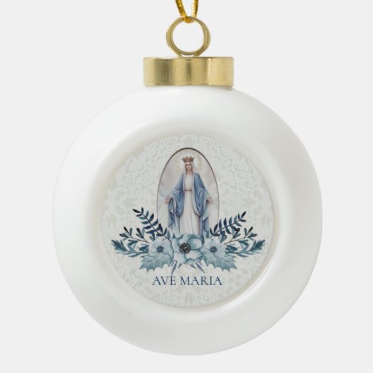 Blessed Virgin Mary Blue Flowers Lace Keramische Bal Ornament (Voorkant)