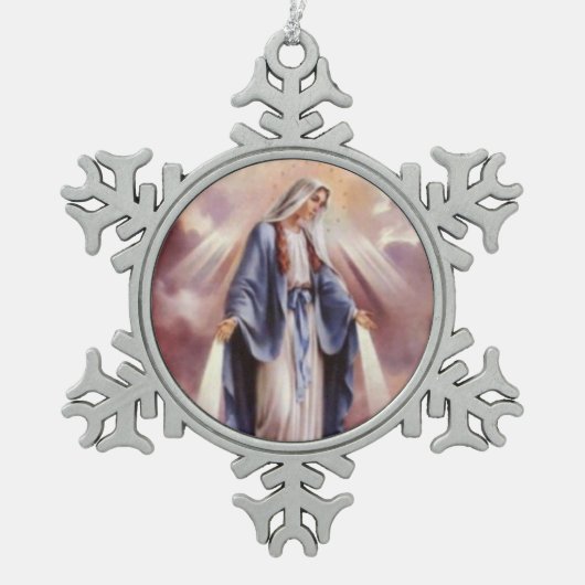BLESSED VIRGIN MARY TIN SNEEUWVLOK ORNAMENT (Voorkant)