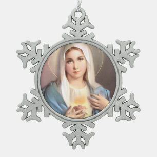 BLESSED VIRGIN MARY TIN SNEEUWVLOK ORNAMENT