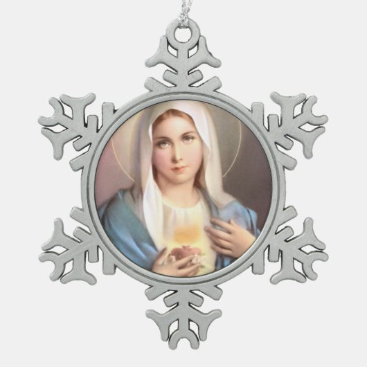 BLESSED VIRGIN MARY TIN SNEEUWVLOK ORNAMENT (Voorkant)