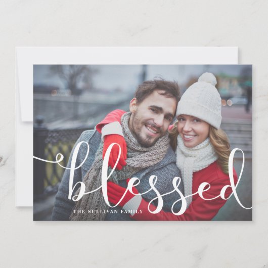 Blessed Whimsical Script | Vakantieknopkaart Feestdagenkaart (Voorkant)