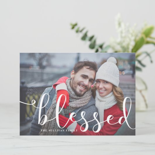 Blessed Whimsical Script | Vakantieknopkaart Feestdagenkaart (Staand voorkant)