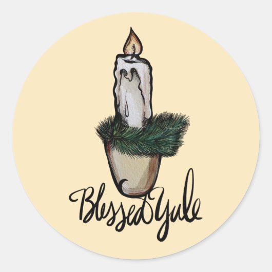 Blessed Yule Candle Ronde Sticker (Voorkant)