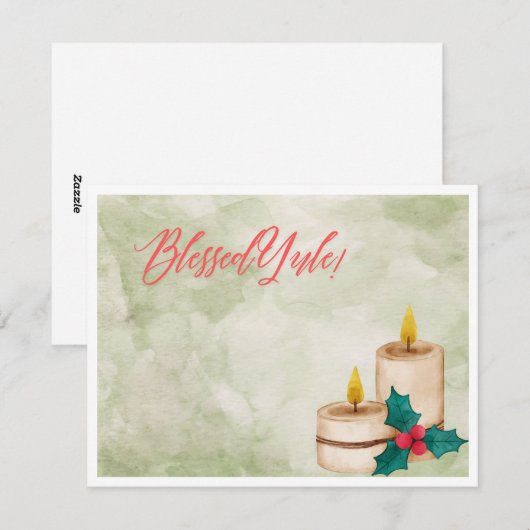 Blessed Yule Waterverf Feestdagenkaart (Voorkant / Achterkant)