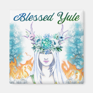 Blessed Yule Woodland Maiden Pagan Holiday Magneet