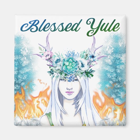 Blessed Yule Woodland Maiden Pagan Holiday Magneet (Voorkant)