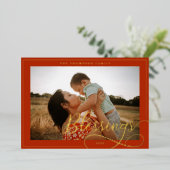 Blessenaar Elegant Script Calligraphy Family Foto Folie Feestdagenkaart (Staand Voorkant)