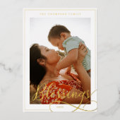 Blessenaar Elegant Script Calligraphy Family Foto Folie Feestdagenkaart (Voorkant)