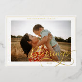 Blessenaar Elegant Script Calligraphy Family Foto Folie Feestdagenkaart (Voorkant)