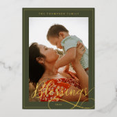 Blessenaar Elegant Script Calligraphy Family Foto Folie Feestdagenkaart (Voorkant)