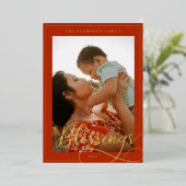 Blessenaar Elegant Script Calligraphy Family Foto Folie Feestdagenkaart (Staand Voorkant)