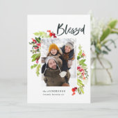 Blessenblad 1 foto kerstmis rood feestdagenkaart (Staand voorkant)