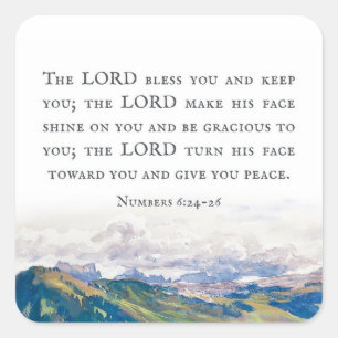 Blessing, Numbers 6:24-26, Watercolor Landscape Vierkante Sticker