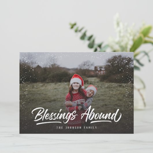Blessings Abound Religous kerstfoto Feestdagenkaart (Staand voorkant)