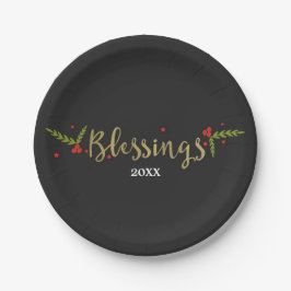 Blessings Black Gold & Red Kerstfeestdag Papieren Bordje