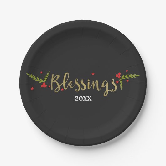 Blessings Black Gold & Red Kerstfeestdag Papieren Bordje (Voorkant)