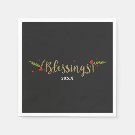 Blessings Black Gold & Red Kerstfeestdag Servetten