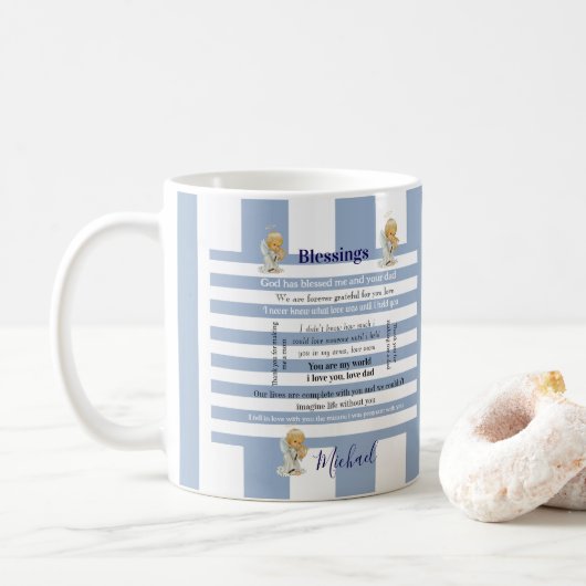 Blessings Blue & White Stripe Mug Koffiemok (Met donut)