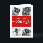 Blessings Collage | Vakantiedesfoto-Wenskaart Feestdagen Kaart<br><div class="desc">Rood en wit ontwerp met vier foto's met kerstfeestkaart. Blessings Photo Collage Holiday Photo Card. Elke Clarke © Meer stijlen en kleuren beschikbaar in onze winkel. www.zazzle.com/epclarke</div>