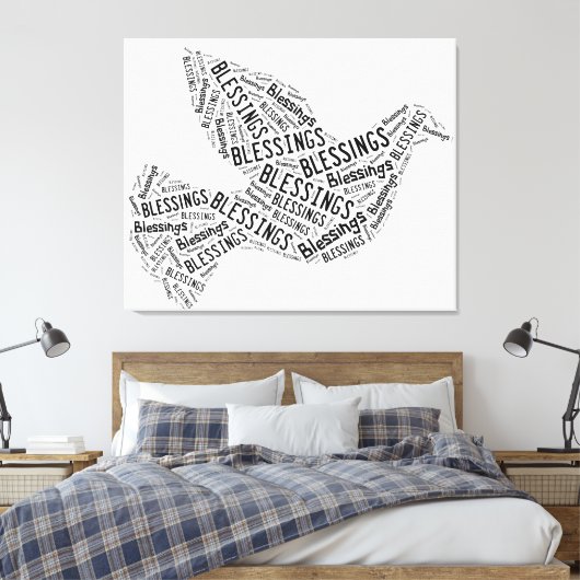 Blessings Dove, Black on White, Canvas (Insitu (Slaapkamer))