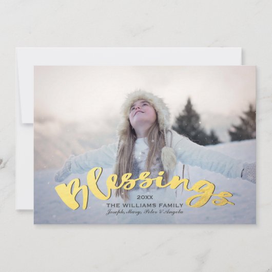 Blessings Faux Gold Script Holiday-kerstfoto Feestdagenkaart (Voorkant)