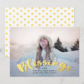 Blessings Faux Gold Script Holiday-kerstfoto Feestdagenkaart (Voorkant / Achterkant)