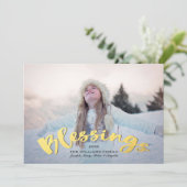 Blessings Faux Gold Script Holiday-kerstfoto Feestdagenkaart (Staand voorkant)