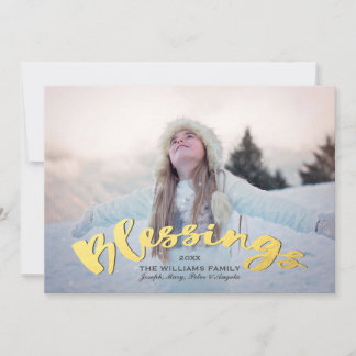 Blessings Faux Gold Script Holiday-kerstfoto Feestdagenkaart
