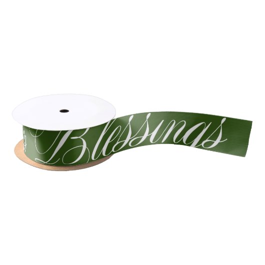 Blessings Festive Green White Satijnen Lint (Spoel)