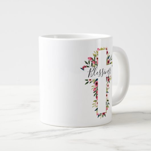 Blessings Floral Waterverf Religieuze Kruis Grote Koffiekop (Voorkant rechts)