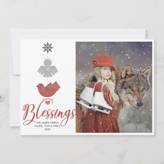 Blessings Scandinavische kerstfoto Feestdagenkaart (Voorkant)