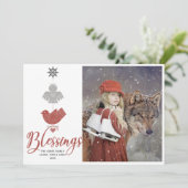 Blessings Scandinavische kerstfoto Feestdagenkaart (Staand voorkant)