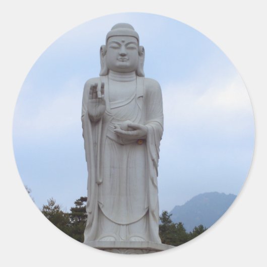 Blessings - Stone Buddha standbeeld in Korea Ronde Sticker (Voorkant)